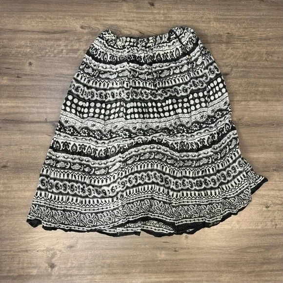 Cotton black and white full skirt all over pattern gauzy womens XL India Boho - Picture 6 of 10